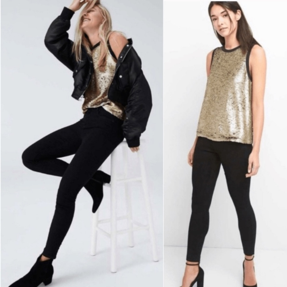 Gap Sequin Tank Top Gold Black Extra Large Tall